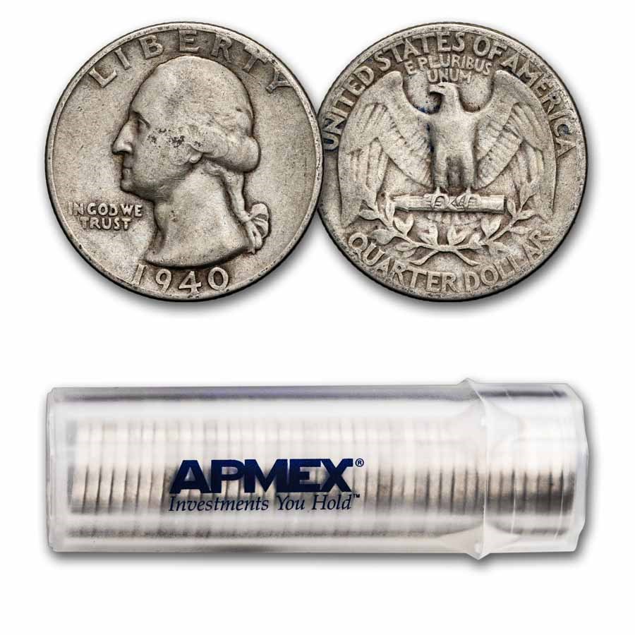 1940 Washington Quarter 40-Coin Roll Avg Circ