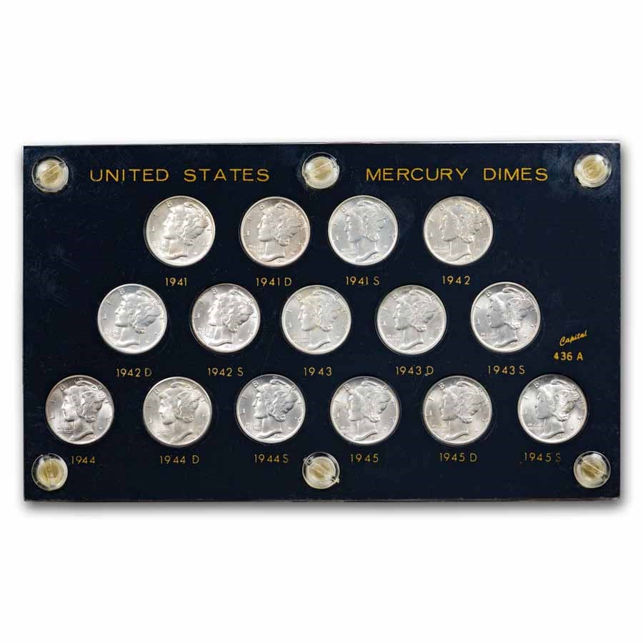 1941-1945 Mercury Dime Short Set BU (Capital Plastics Holder)