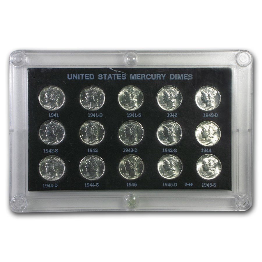 1941-1945 Mercury Dime Short Set BU (Capital Plastics Holder)