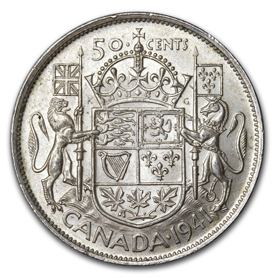 1941 Canada Silver 50 Cents George VI AU