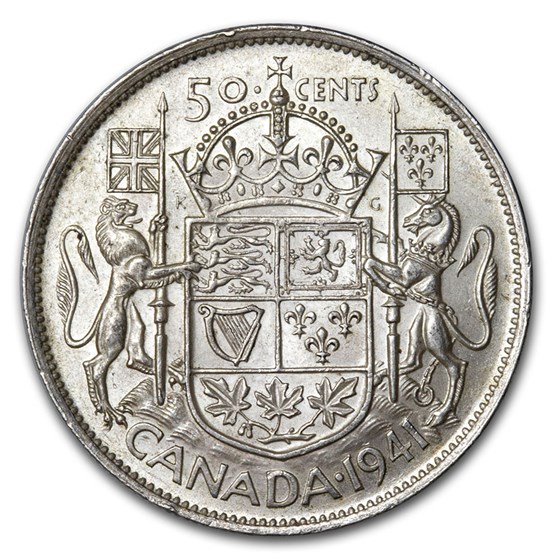 1941 Canada Silver 50 Cents George VI AU 1941 Canada Silver 50 Cents George VI AU