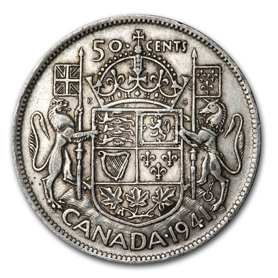 1941 Canada Silver 50 Cents George VI XF 1941 Canada Silver 50 Cents George VI XF