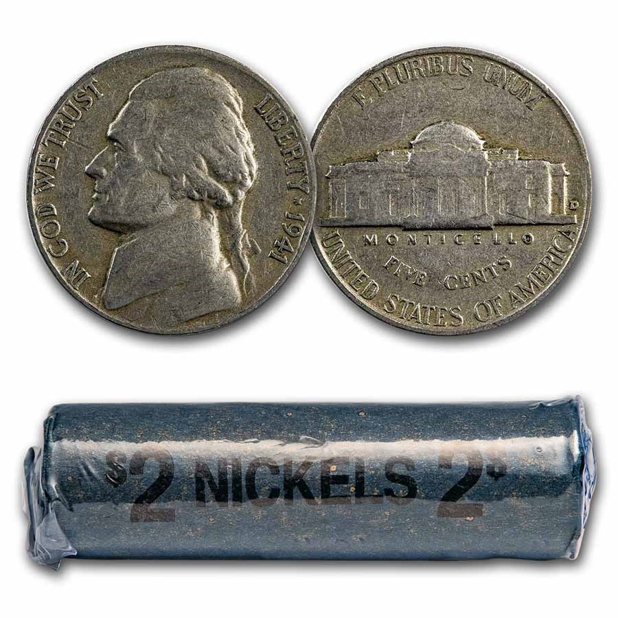 1941-D Jefferson Nickel 40-Coin Roll Avg Circ
