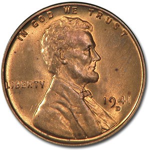 1941-D Lincoln Cent BU (Red) 1941-D Lincoln Cent BU (Red)