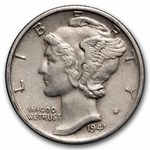 1941-D Mercury Dime 50-Coin Roll Avg Circ