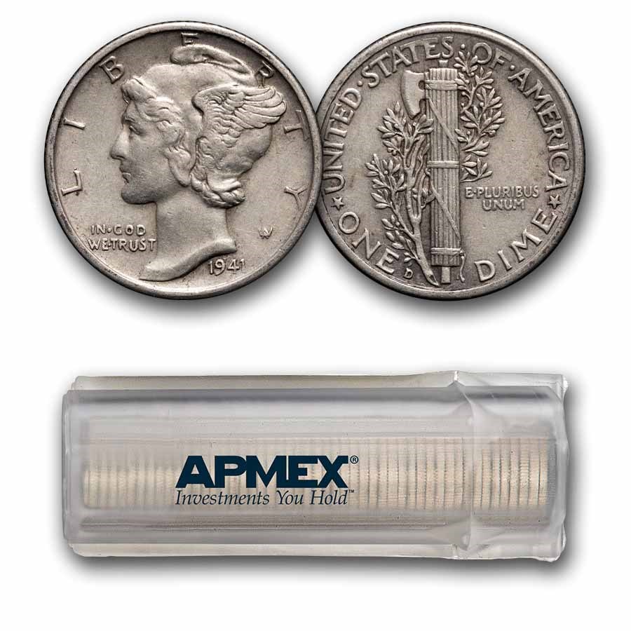 1941-D Mercury Dime 50-Coin Roll Avg Circ