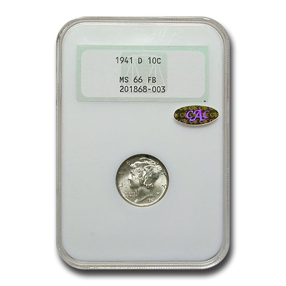 1941-D Mercury Dime MS-66 NGC Gold CAC (FB) 1941-D Mercury Dime MS-66 NGC Gold CAC (FB)