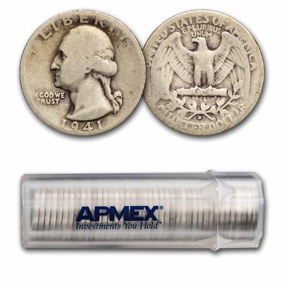 1941-D Washington Quarter 40-Coin Roll Avg Circ 1941-D Washington Quarter 40-Coin Roll Avg Circ