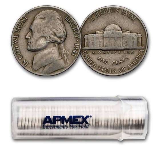 1941 Jefferson Nickel 40-Coin Roll Avg Circ