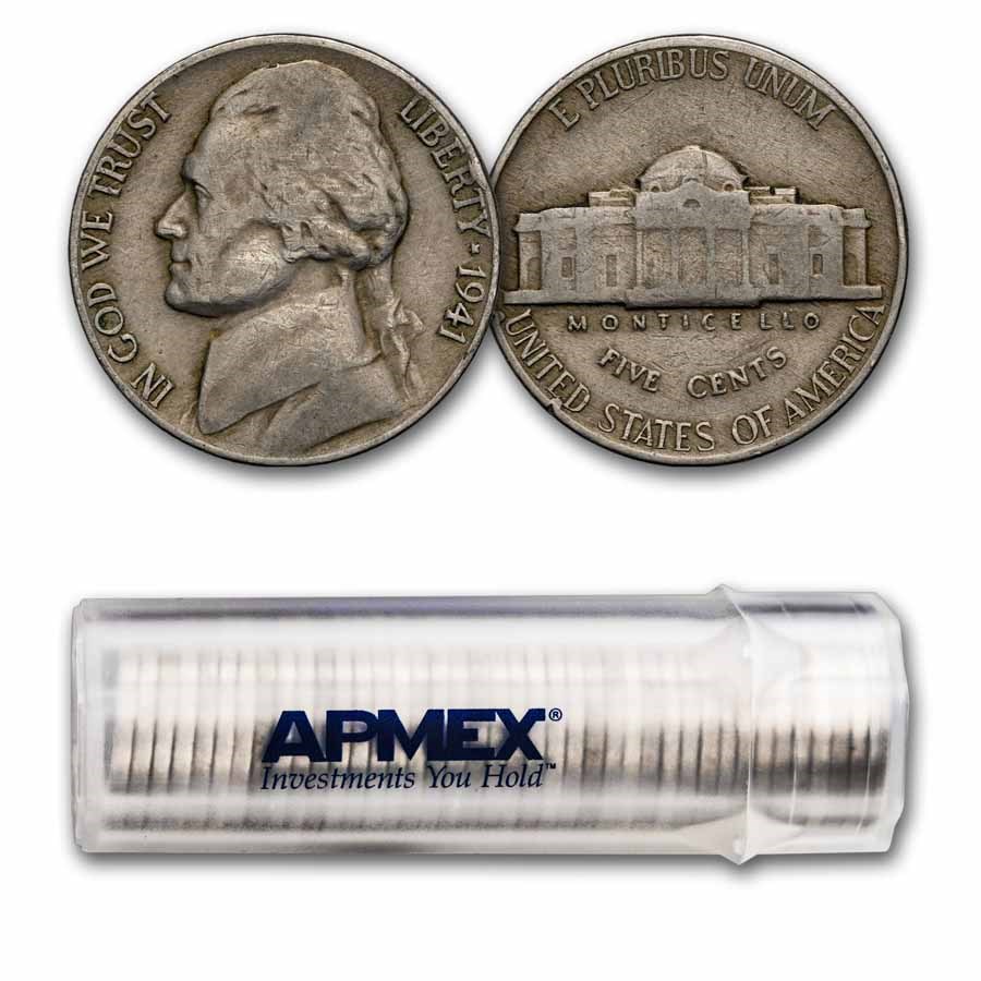 1941 Jefferson Nickel 40-Coin Roll Avg Circ