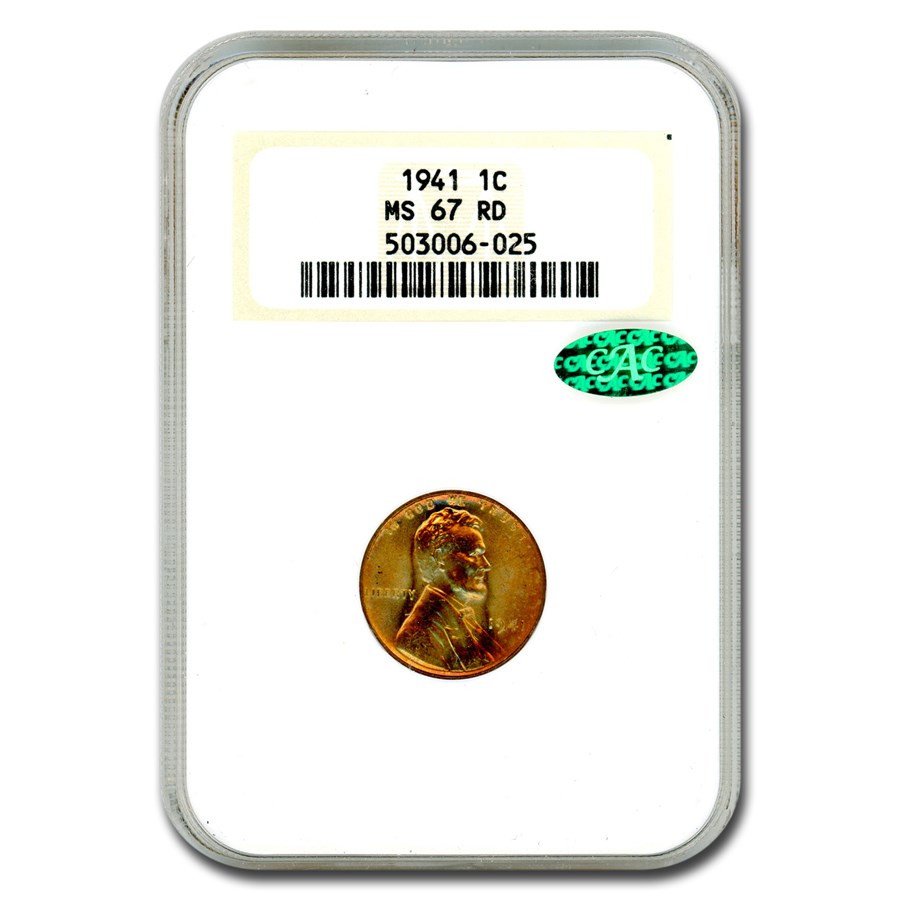 1941 Lincoln Cent MS-67 NGC CAC (Red)