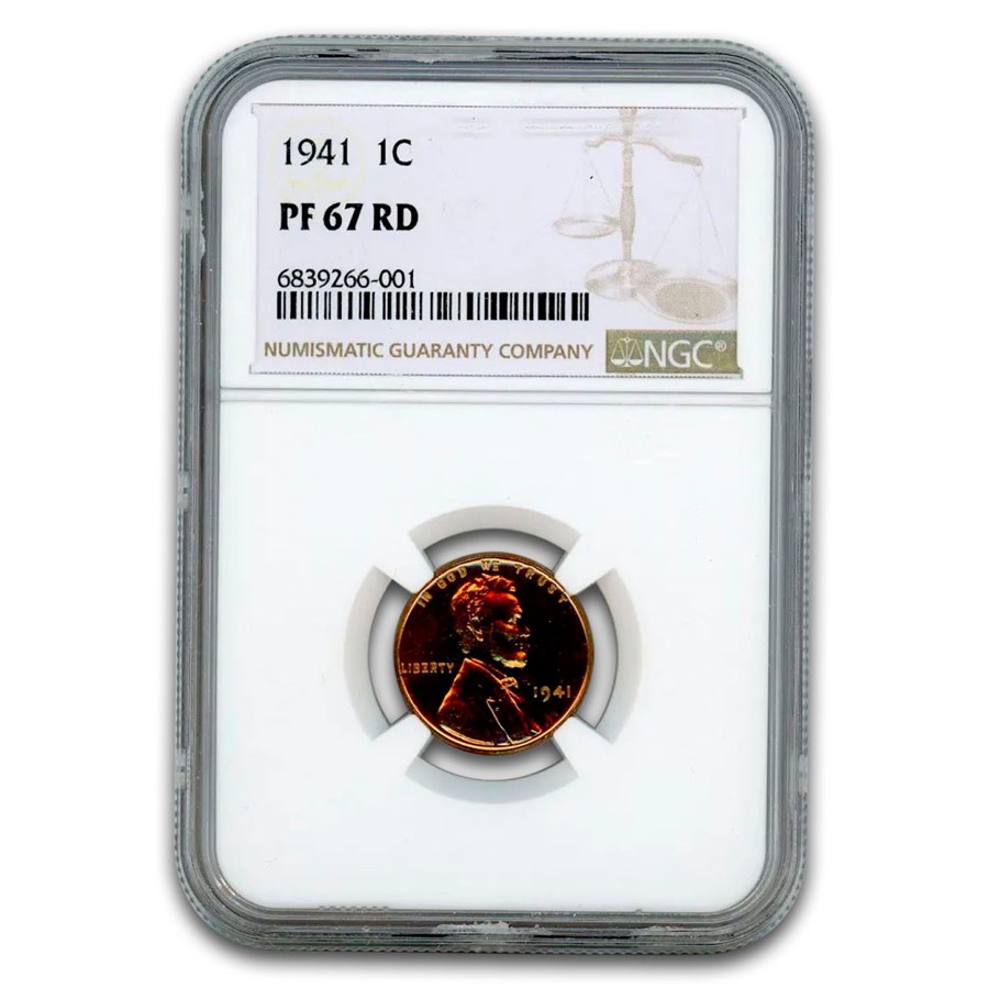 1941 Lincoln Cent PF-67 NGC (Red)