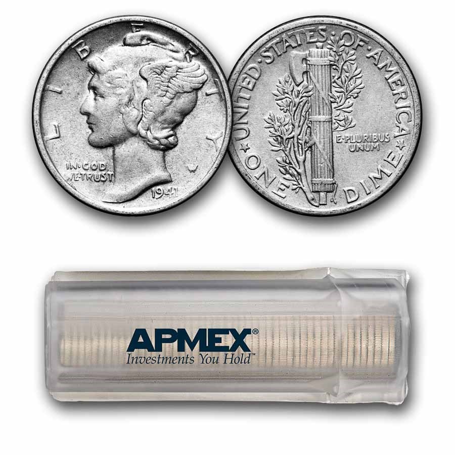 1941 Mercury Dime 50-Coin Roll Avg Circ