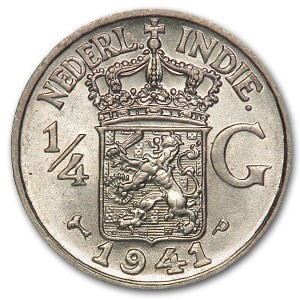 1941-P Netherlands East Indies Silver 1/4 Gulden BU 1941-P Netherlands East Indies Silver 1/4 Gulden BU