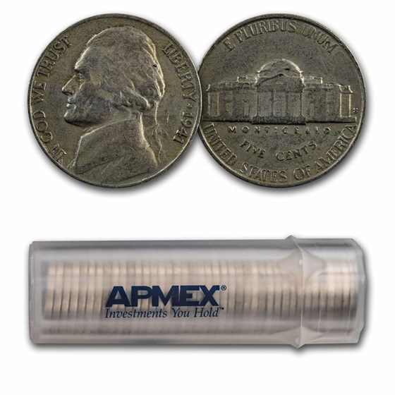 1941-S Jefferson Nickel 40-Coin Roll Avg Circ 1941-S Jefferson Nickel 40-Coin Roll Avg Circ