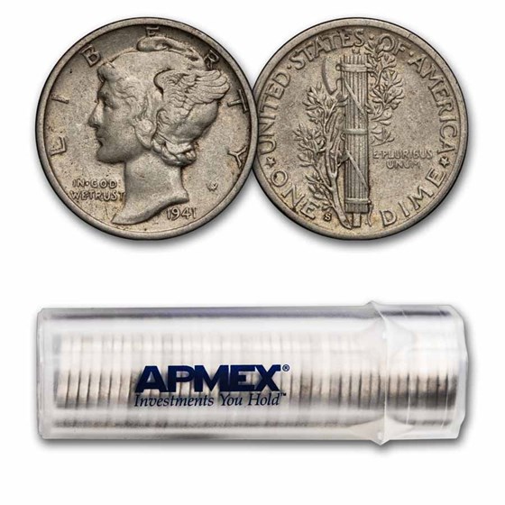 1941-S Mercury Dime 50-Coin Roll Avg Circ