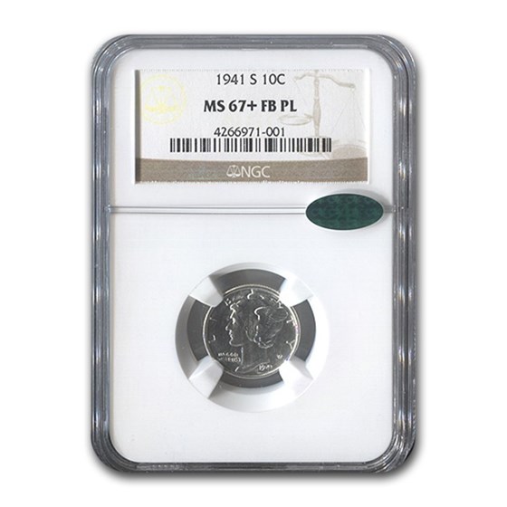1941-S Mercury Dime MS-67+ FB PL NGC CAC 1941-S Mercury Dime MS-67+ FB PL NGC CAC