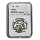 1941-S Walking Liberty Half Dollar MS-66+ NGC