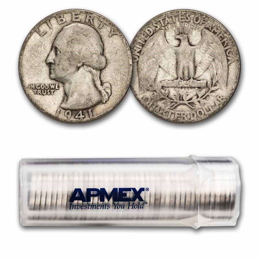 1941 Washington Quarter 40-Coin Roll Avg Circ