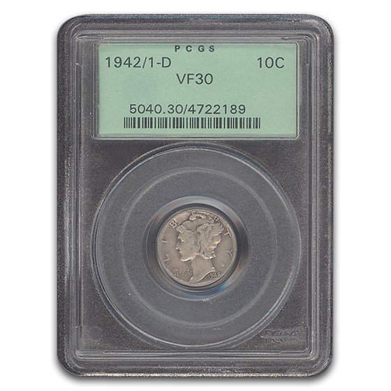 1942/1-D Mercury Dime VF-30 PCGS