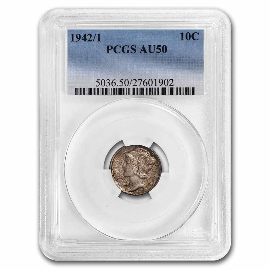 1942/1 Mercury Dime AU-50 PCGS