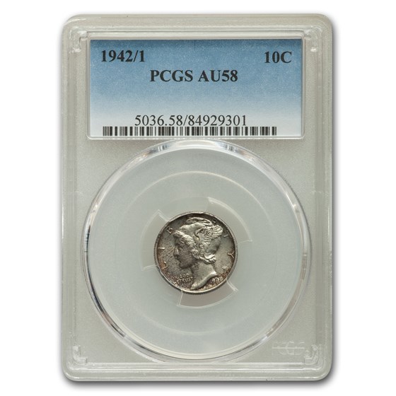 1942/1 Mercury Dime AU-58 PCGS