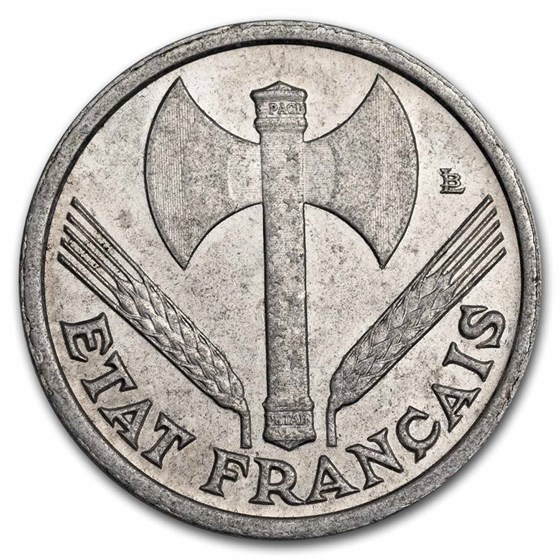 1942-1944 Vichy France Aluminum-Magnesium 1 Franc Avg Cir 1942-1944 Vichy France Aluminum-Magnesium 1 Franc Avg Cir