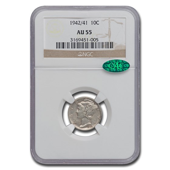 1942/41 Mercury Dime AU-55 NGC CAC 1942/41 Mercury Dime AU-55 NGC CAC