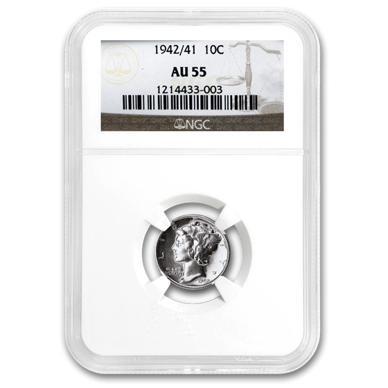 1942/41 Mercury Dime AU-55 NGC 1942/41 Mercury Dime AU-55 NGC