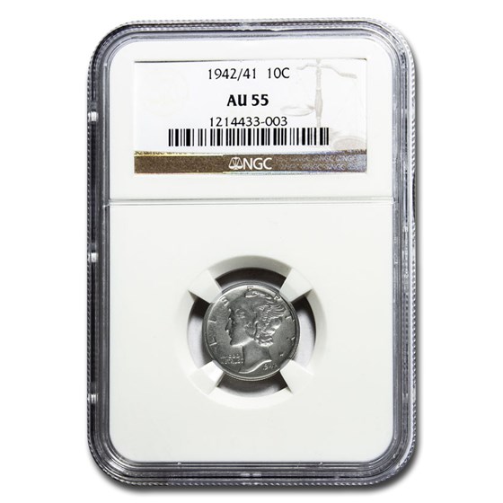 1942/41 Mercury Dime AU-55 NGC 1942/41 Mercury Dime AU-55 NGC