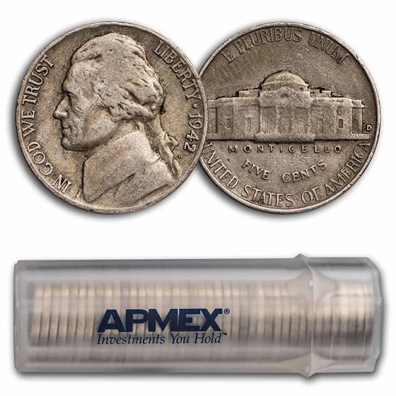 1942-D Jefferson Nickel 40-Coin Roll Avg Circ 1942-D Jefferson Nickel 40-Coin Roll Avg Circ