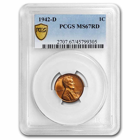 1942-D Lincoln Cent MS-67 PCGS (Red)