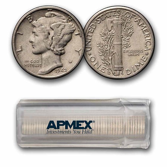 1942-D Mercury Dime 50-Coin Roll Avg Circ