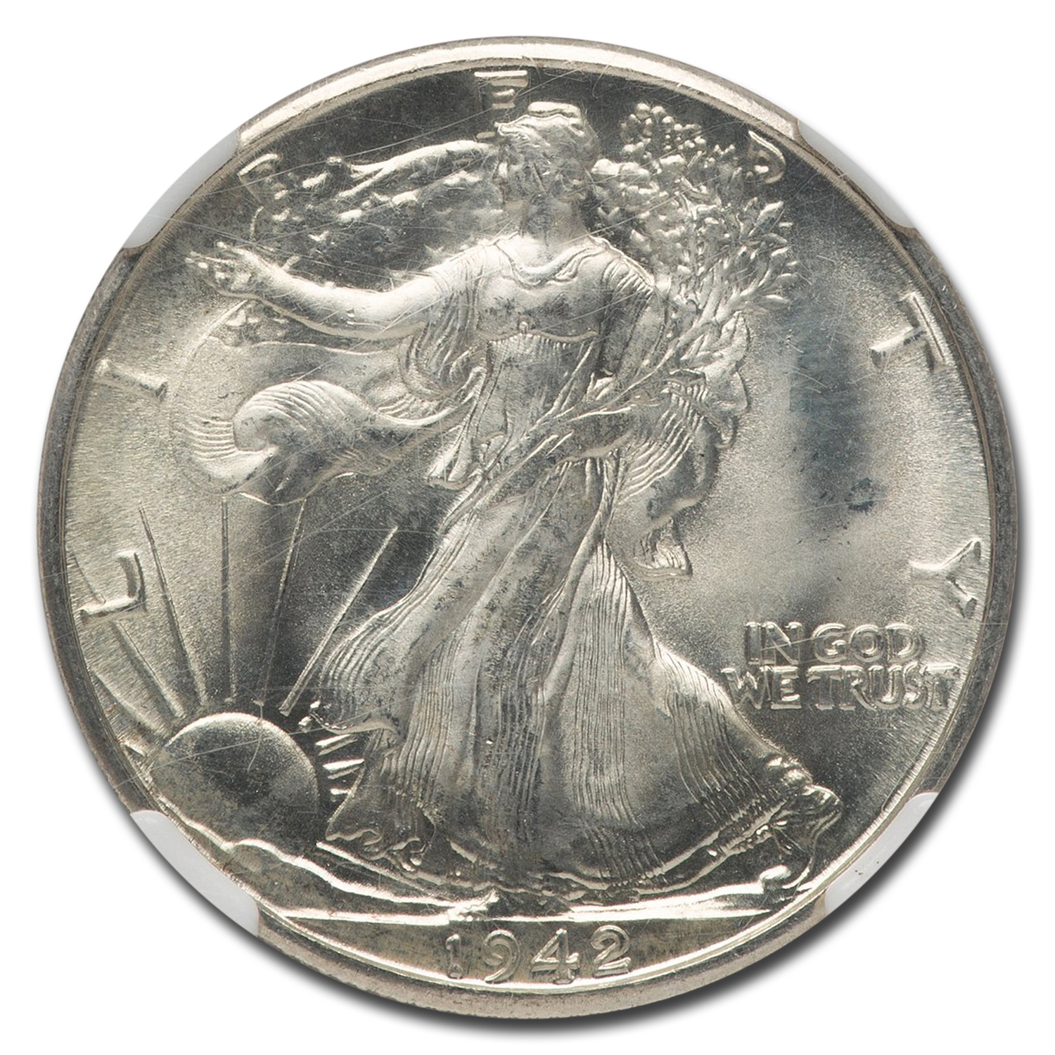 Certified Walking Liberty Half Dollar 1942 MS63 PCGS