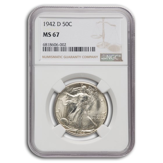 1942-D Walking Liberty Half Dollar MS-67 NGC 1942-D Walking Liberty Half Dollar MS-67 NGC