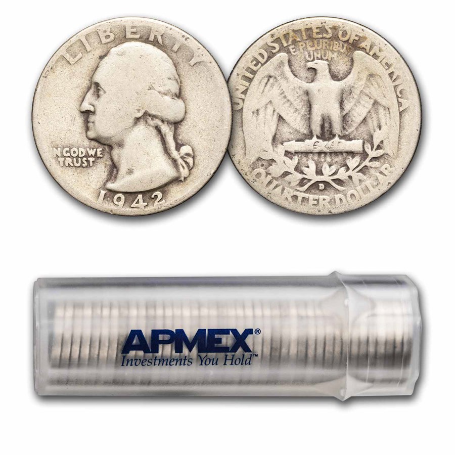 1942-D Washington Quarter 40-Coin Roll Avg Circ