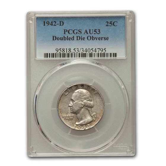 1942-D Washington Quarter AU-53 PCGS (Doubled Die Obverse) 1942-D Washington Quarter AU-53 PCGS (Doubled Die Obverse)