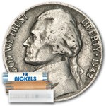 1942 Jefferson Nickel 40-Coin Roll Avg Circ