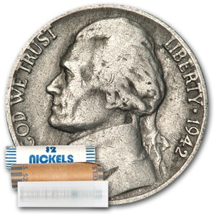 1942 Jefferson Nickel 40-Coin Roll Avg Circ 1942 Jefferson Nickel 40-Coin Roll Avg Circ