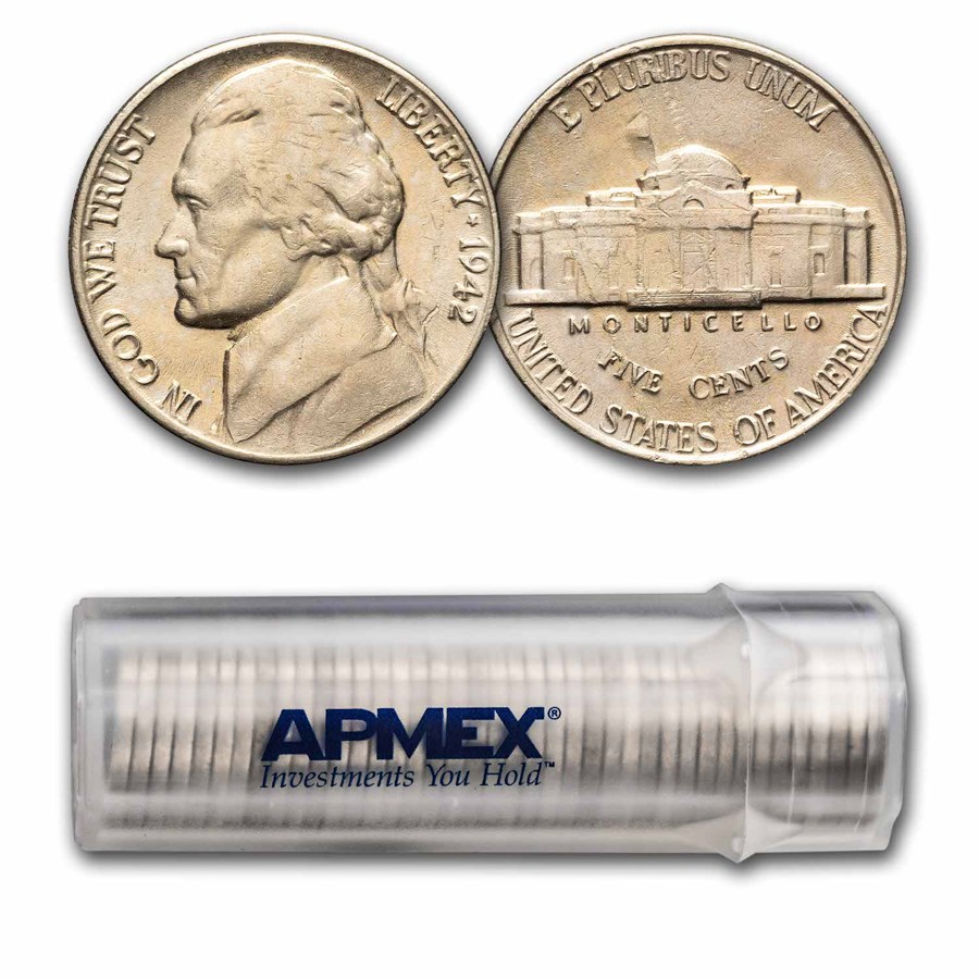 1942 Jefferson Nickel Type-I 40-Coin Roll BU
