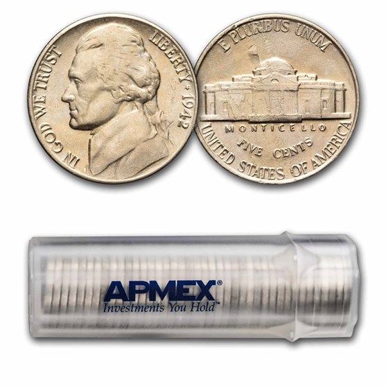 1942 Jefferson Nickel Type-I 40-Coin Roll BU 1942 Jefferson Nickel Type-I 40-Coin Roll BU