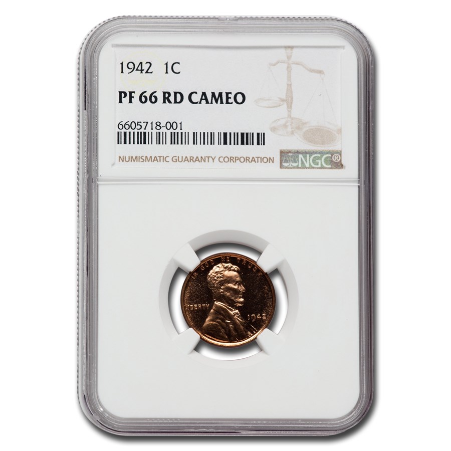 1942 Lincoln Cent PF-66 Cameo NGC (Red)