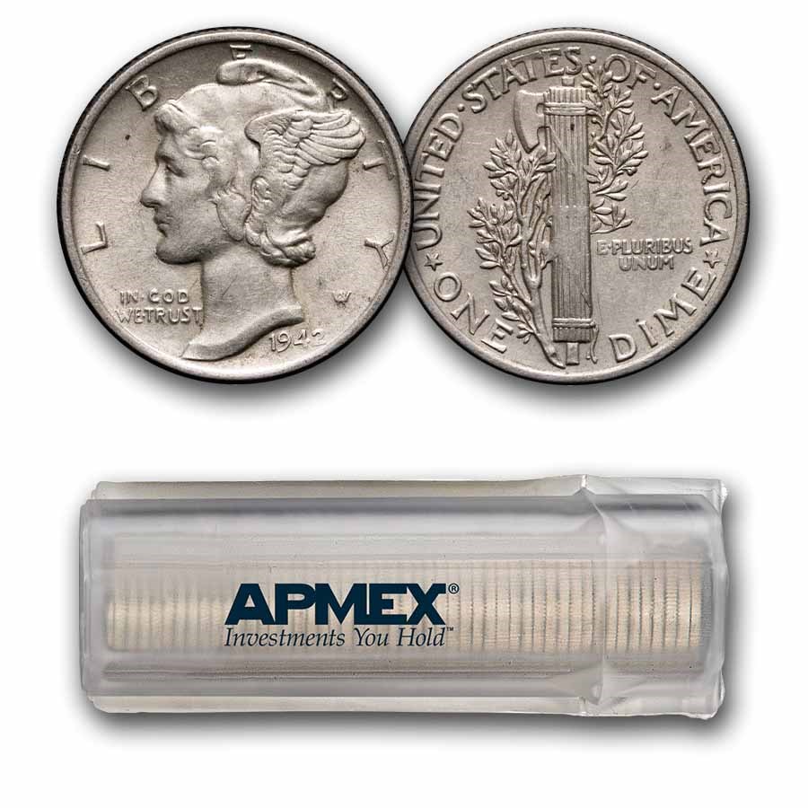 1942 Mercury Dime 50-Coin Roll Avg Circ