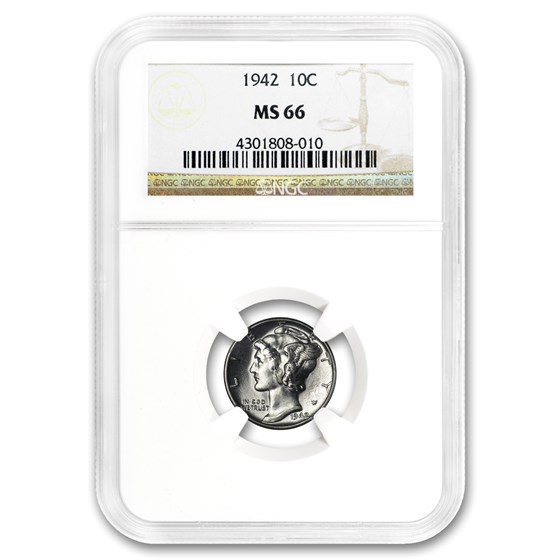 1942 Mercury Dime MS-66 NGC 1942 Mercury Dime MS-66 NGC