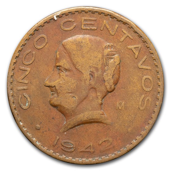 1942 Mexico Bronze 5 Centavos Avg Circ 1942 Mexico Bronze 5 Centavos Avg Circ