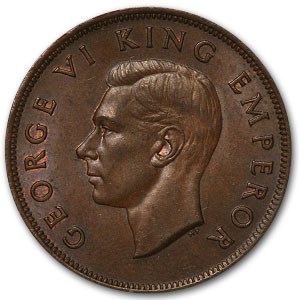 1942 New Zealand Penny Tui Bird BU (Brown) 1942 New Zealand Penny Tui Bird BU (Brown)