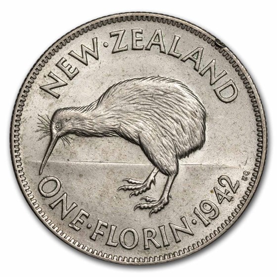 1942 New Zealand Silver Florin George VI BU 1942 New Zealand Silver Florin George VI BU