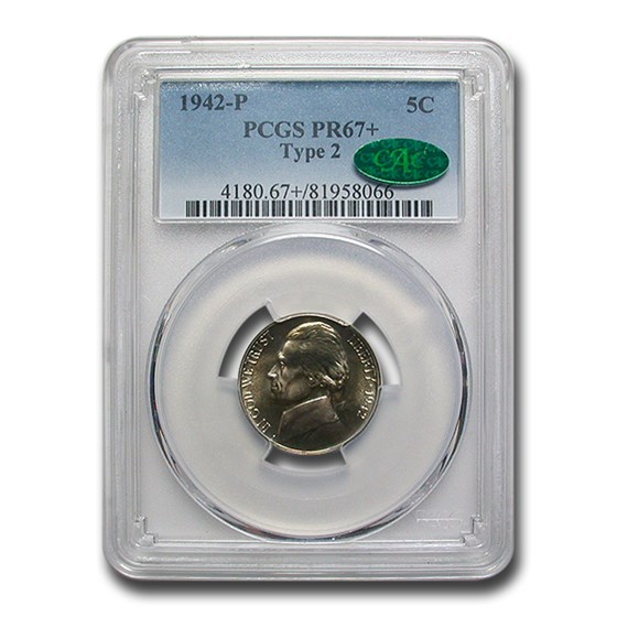 1942-P Jefferson Nickel Type-II PR-67+ PCGS CAC 1942-P Jefferson Nickel Type-II PR-67+ PCGS CAC