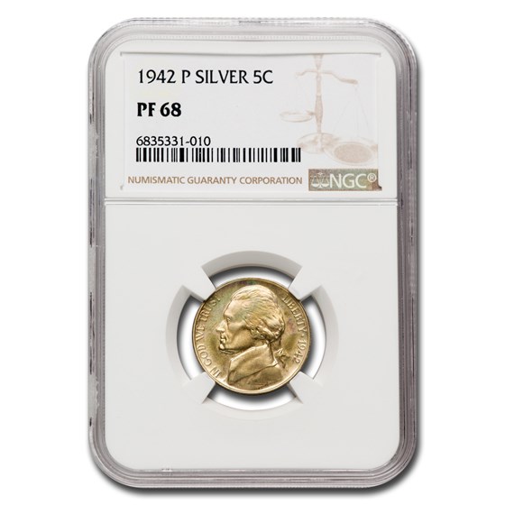 1942-P Silver Jefferson Nickel PF-68 NGC 1942-P Silver Jefferson Nickel PF-68 NGC