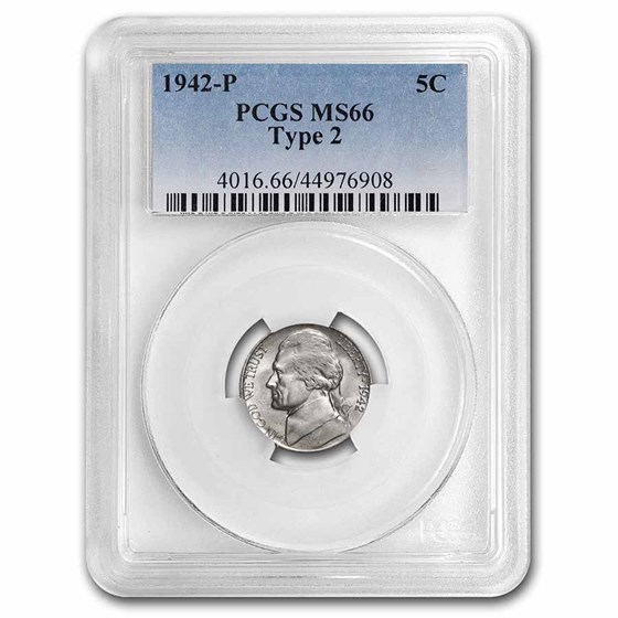 1942-P Silver Jefferson Nickel Type-2 MS-66 PCGS 1942-P Silver Jefferson Nickel Type-2 MS-66 PCGS